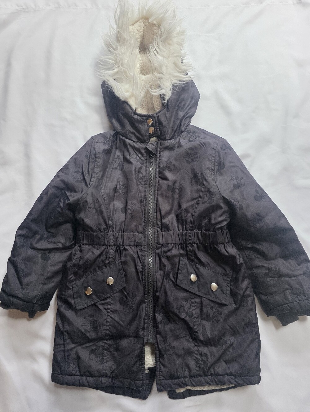 Disney Minnie Mouse Sherpa Lined Hooded Winter Coat Jacket Girls 4T